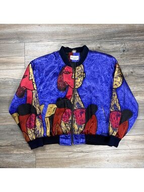 80’s Vintage Charles Klein Abstract Art Pattern Bomber Jacket Size M